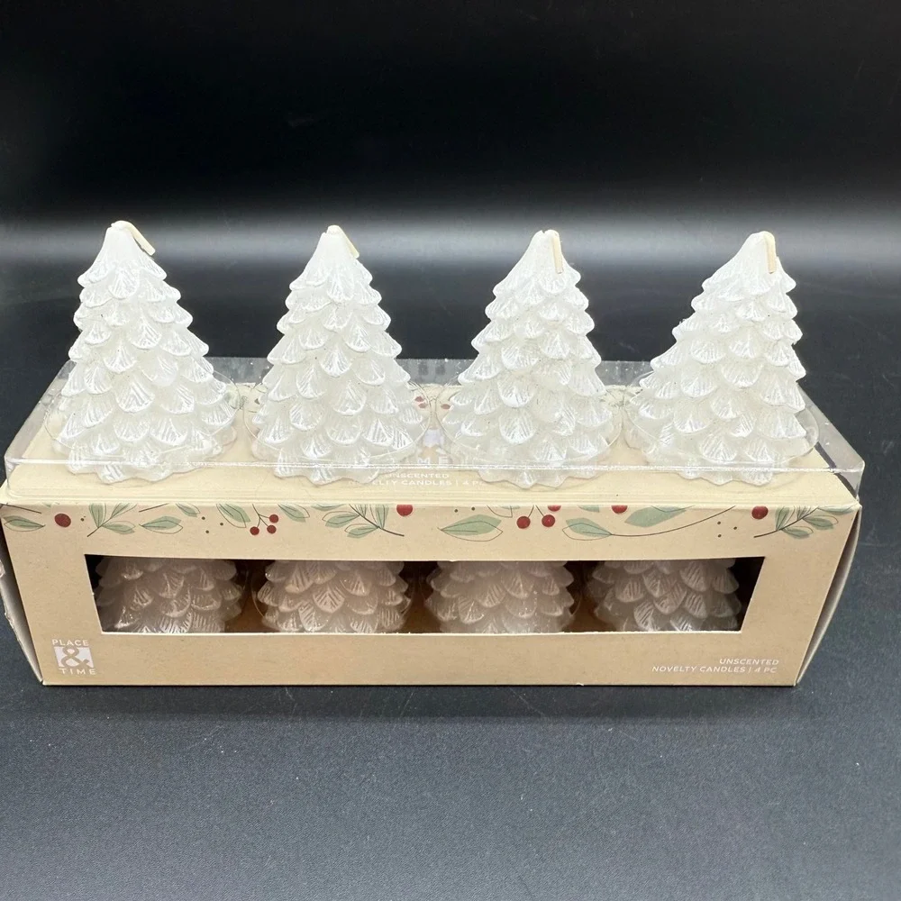 Place & Time White Tree Candles‎ New Unused Set of 8 Unscented Wax Holiday Box